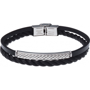 Bracelet homme Apollon, acier et cuir italien noir