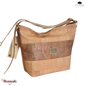 Sac bandoulière en liège made in Portugal Montado Naturel Mappemonde Camel