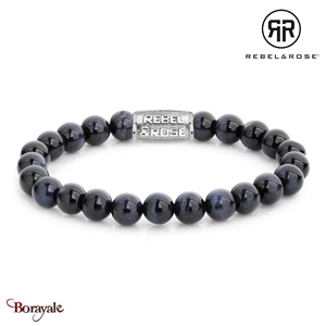 Bracelet Rebel & Rose 8 mm Œil de tigre bleu