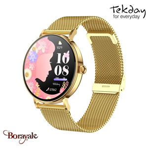 Montre TEKDAY Ronde connectée New 2025 unisexe boîtier doré, milanais doré 65657