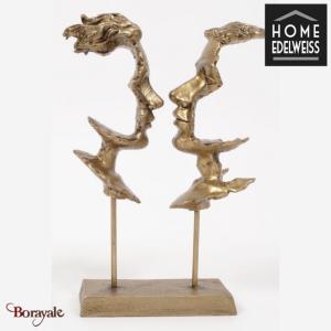 Buste 2 Visages Sur Pied or antique Home Edelweiss collection : Indiana 23 cm