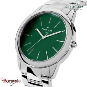 Montre Homme Orlam Eternite cadran vert bracelet acier argenté étanche 10 ATM OR