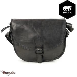 Sac bandoulière Bear Design en Cuir de vachette lavé Noir