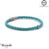 Bracelet PPJ Cuir tressé Simple tour Bleu-Turquoise Taille XL