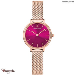 Montre PIERRE LANNIER Collection NOVA Framboise Bracelet Acier Doré- rose Femme