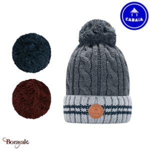 Bonnet + 3 pompons Creamy Gin Nouveau gris sans polaire Cabaïa 100% acrylique