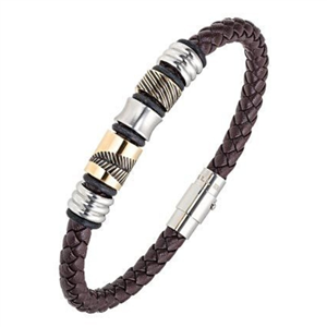 Bracelet All Blacks bijoux Homme acier et cuir 682346