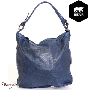 Sac épaule Bear Design en Cuir de vachette lavé Bleu pétrole Collection : Lavato