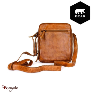 Besace Bear Design en Cuir de vachette lavé Cognac Collection : Lavato