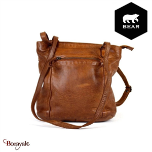 Sac à dos Bear Design en Cuir de vachette lavé Cognac