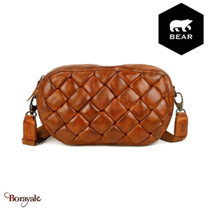 Sac bandoulière Bear Design en Cuir de vachette lavé Cognac Collection : Lavato