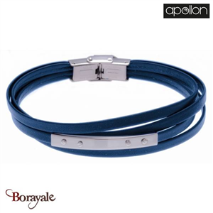 Bracelet Acier et cuir bleu italien, Collection: homme APOLLON