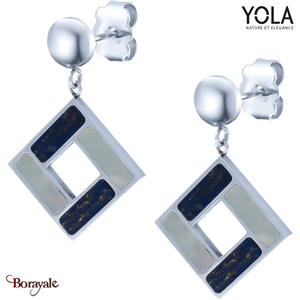 Boucles d'oreilles Nacre blanche et Lapis Lazuli Collection Art déco YOLA NATURE