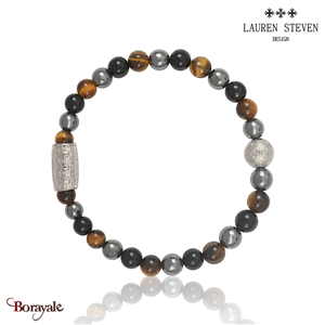 Bracelet Prosperite Lauren Steven Agate Noire  Perles de 6 mm Taille L 20,5 cm