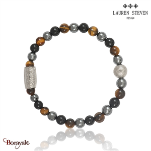 Bracelet Prosperite Lauren Steven Agate Noire Perles de 6 mm Taille L 20,5 cm