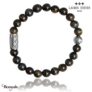 Bracelet Prosperite Lauren Steven Œil De Tigre Bleu Perles de 08 mm Taille L 20,