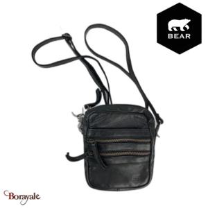 Besace Bear Design en Cuir de vachette lavé Noir Collection : Lavato