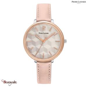 Montre PIERRE LANNIER Collection MIRAGE argenté - doré rose cuir Femme
