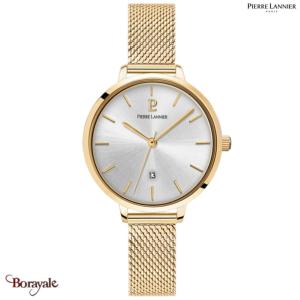 Montre PIERRE LANNIER Collection ECHO Cadran Argenté Bracelet Acier Milanais Dor