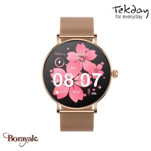 Montre TEKDAY Ronde connectée New 2025 unisexe boîtier rose doré, milanais rose