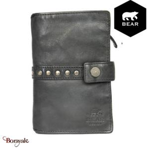 Portefeuille Bear Design en Cuir de vachette lavé Noir Collection : Lavato
