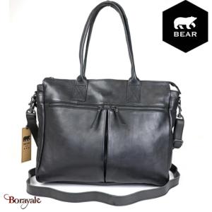 Sac cabas Bear Design en Cuir de vachette grainé Noir