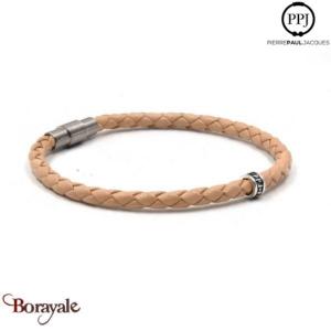 Bracelet PPJ Cuir tressé Simple tour Beige-Clair Taille M
