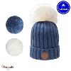 Bonnet + 3 pompons Kir Royal Bleu ciel avec polaire Cabaïa 50% acrylique 50% woo