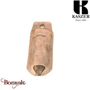 Étui à couteau Kaszer Oregon en cuir de vachette pleine fleur marron naturel