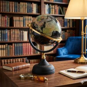 Grand Globe Terrestre Philéas 39 cm Noir & Or - Home Edelweiss JD833