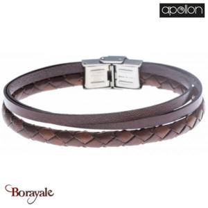 Bracelet Acier et cuir lisse et tressé italien marron, Collection: cuir et acier