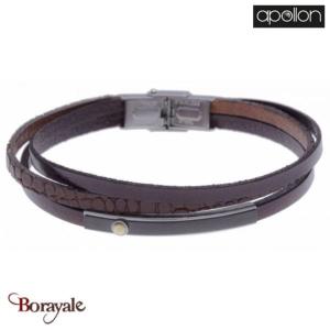Bracelet cuir noir italien, Collection: cuir et acier APOLLON
