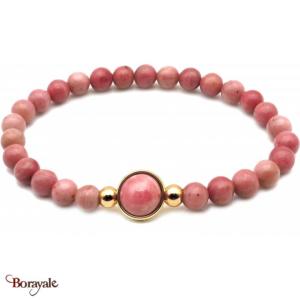 Bracelet billes rhodonite et cabochon acier doré et rhodonite, Collection: Caboc