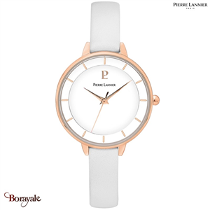 Montre PIERRE LANNIER Collection DELICE cadran blanc Bracelet cuir gris Femme