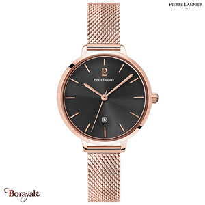 Montre PIERRE LANNIER Collection ECHO Cadran Gris Bracelet Acier Milanais Doré-r