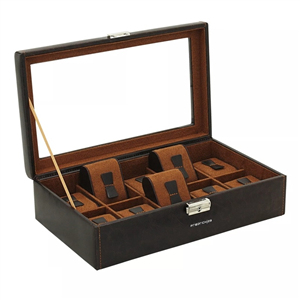 Coffret boite 10 montres, Friederich 1923, série Bond à fenêtre, brun