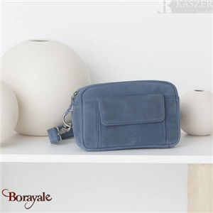 Pochette kaszer collection Wyoming Blue en Cuir de vachette bleu jeans 20650-B6