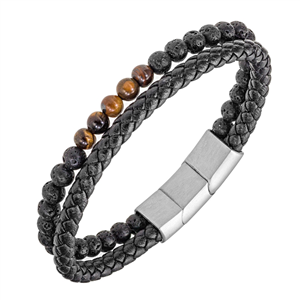 Bracelet All Blacks bijoux Homme acier et cuir 682294