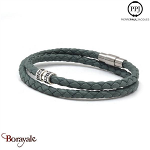 Bracelet PPJ Cuir tressé Double tour Vert Salvia Taille M