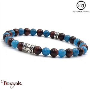 Apatite et Œil de taureau: Bracelet Pierres fines 6 mm PPJ Taille XL