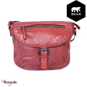 Sac bandoulière Bear Design en Cuir de vachette lavé Rouge grenadine Collection