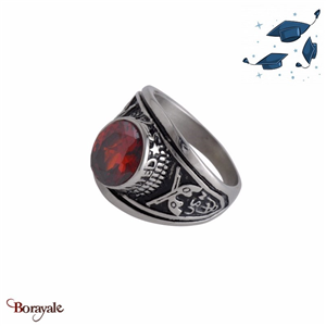 Bague Universitaire américaine US Navy rouge en acier inoxydable Taille : 58