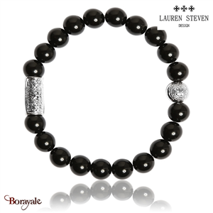 Bracelet Prosperite Lauren Steven Agate Noire Perles de 08 mm Taille M 19,5 cm