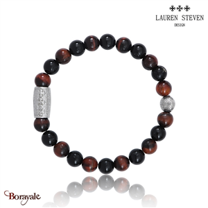 Bracelet Prosperite Lauren Steven Agate Noire  Perles de 08 mm Taille M 19,5 cm