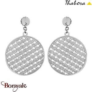 Boucles d'oreilles Thabora rondes quadrillage acier T117609A