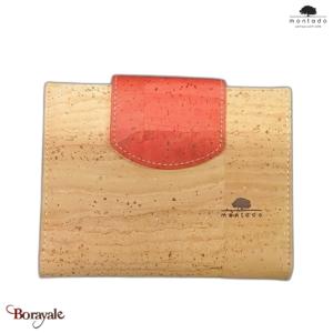 Portefeuille Montado en liège , série: basic, réf :56122, Naturel - rouge