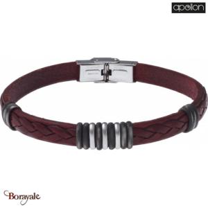 Bracelet Acier et cuir italien rouge, Collection: homme APOLLON