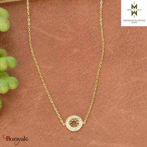 Collier en Acier doré Merveilles du monde
