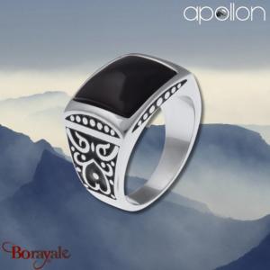 Chevalière Apollon acier et onyx Homme  IH-120-62