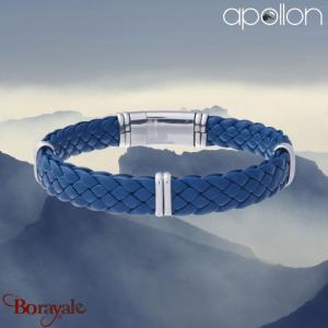 Bracelet Acier et cuir bleu italien, Collection: homme APOLLON